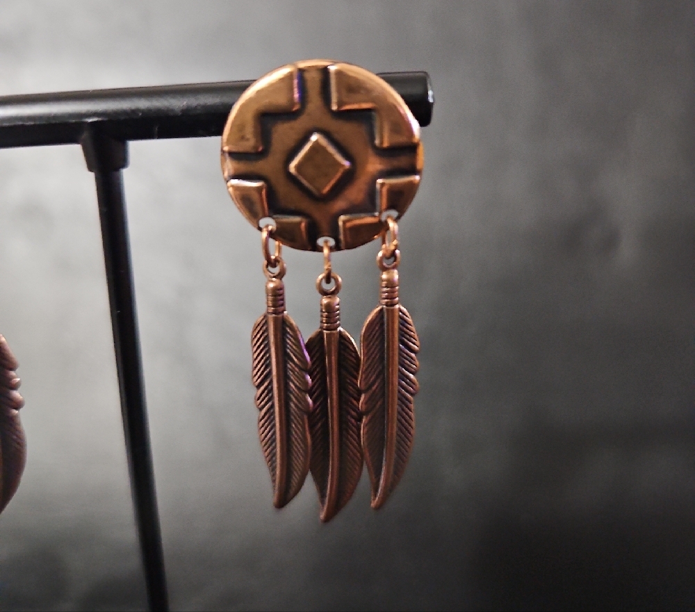 Bohemian Feather Drop Earrings - Picture 2 of 7